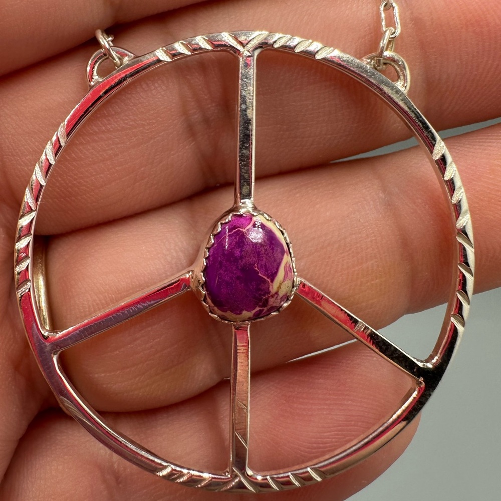 ☮️ Purple Sea Sediment Jasper Sterling Silver 925 Peace ✌️ Necklace Handmade